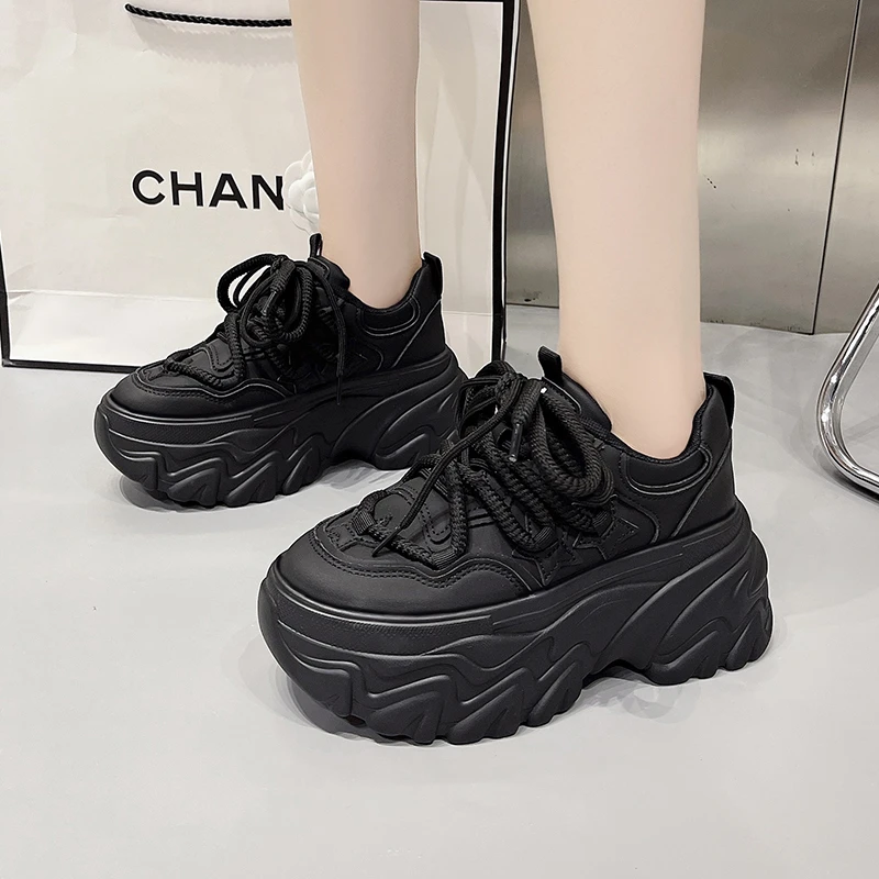 2023 New Autumn Chunky Sneakers Lady Soft Vulcanized Shoes For Women Fashion High Heel Platform Brown Black Casual Footwear Hot