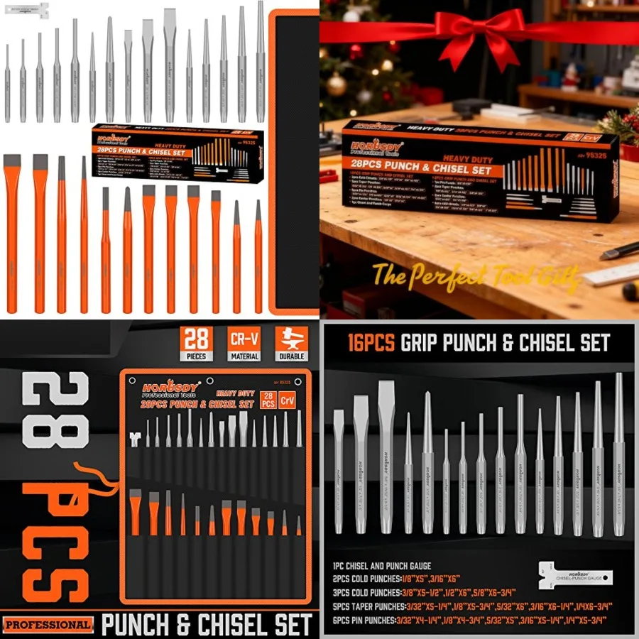 

Heavy Duty Punch and Chisel Set, Including Taper, Cold Chisels, Pin, Center Punch