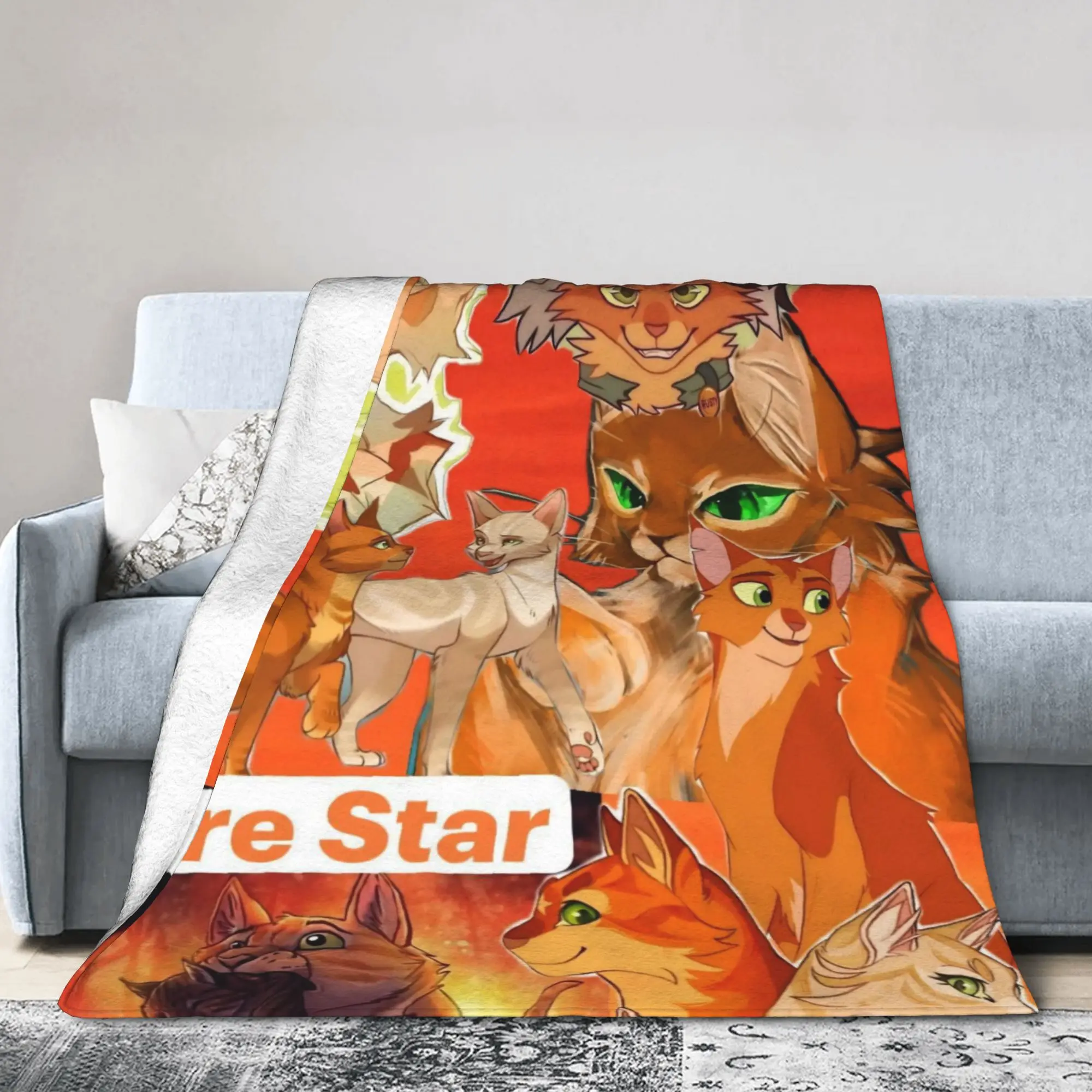 Warriors Fireheart Rusty Cats Flannel Blankets Cartoon Fashion Bedding Throw Blanket for Home Lightweight Lounge Multifunction