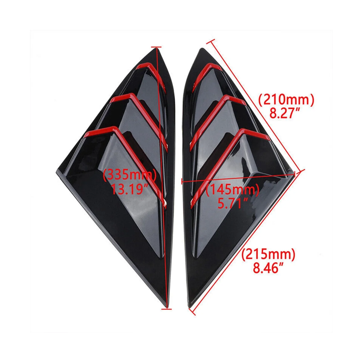 For Honda Civic 2016-2021 Sedan Rear Side Vent Quarter Window Louver Cover Triangular Window Trim Gloss Black Red