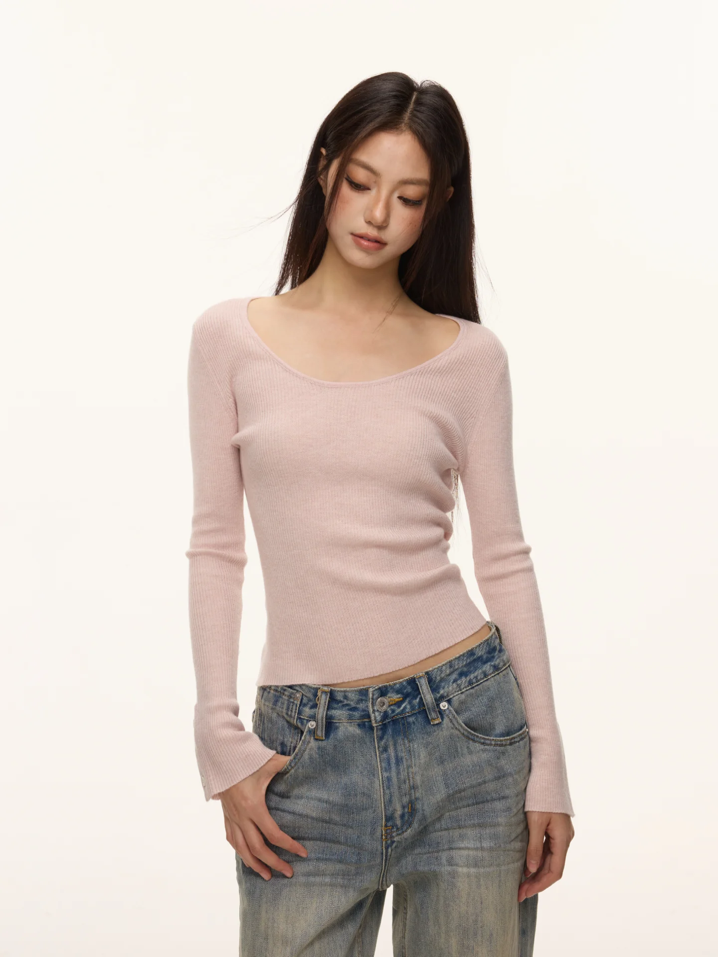 

Женский трикотажный топ Nova B: простой, облегающий, базовый слой, повседневный, с длинным рукавом, круглым вырезом или...