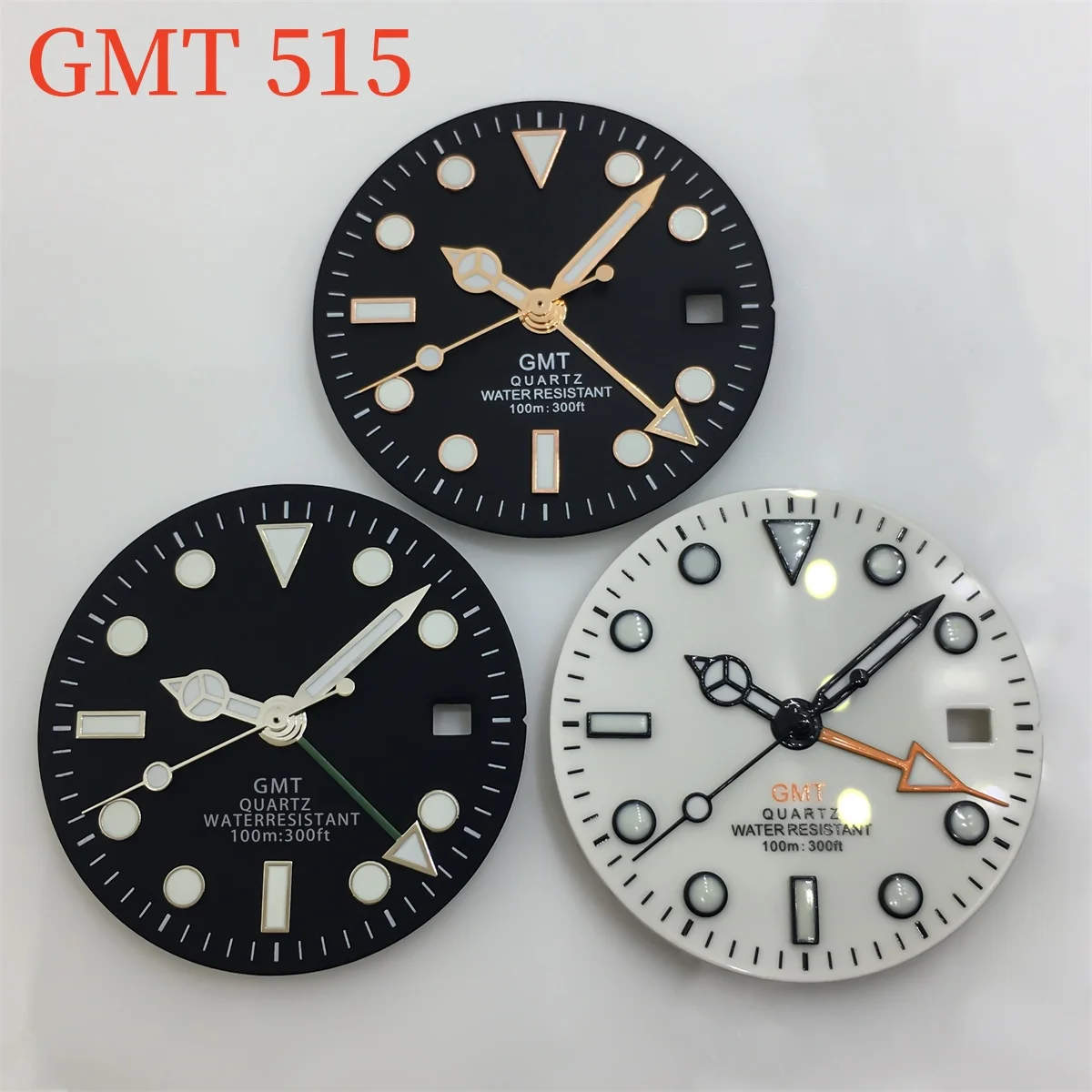 29mm GMT quartz white Black dial for RONDA 515 quartz movement Watch Replacement accessory Green Luminous ·