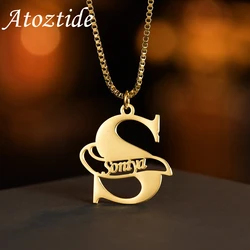 Atoztide Personalized Custom Big Letter Name Necklace for Women Stainless Steel Butterfly Pendant Choker Box Chain Jewelry Gift