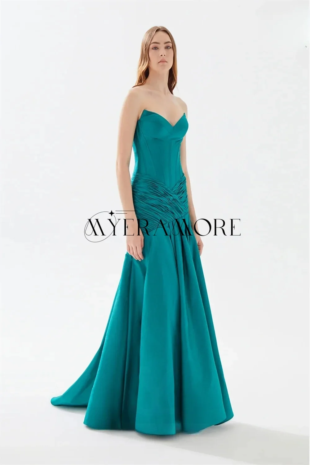 فساتين سهرة أنيقة على شكل قلب بدون أكمام حورية البحر مطوي مناسبة رسمية فساتين حفلة موسيقية مخصصة فساتين سهرة