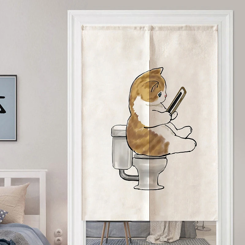 Cat Printed Japanese Door Curtain Living Room Bedroom Partition Cute Animal Curtains Drape Kitchen Entrance Hanging Half-Curtain