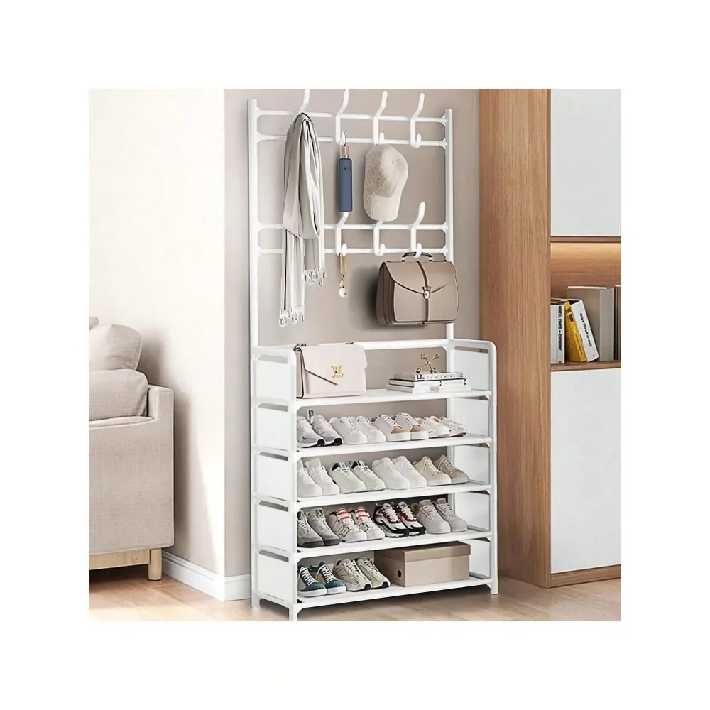 

Rack With Coat Rack Freestanding, Hall Tree For Entryway, 5Tier Shoe Rack For Front Door Entrance