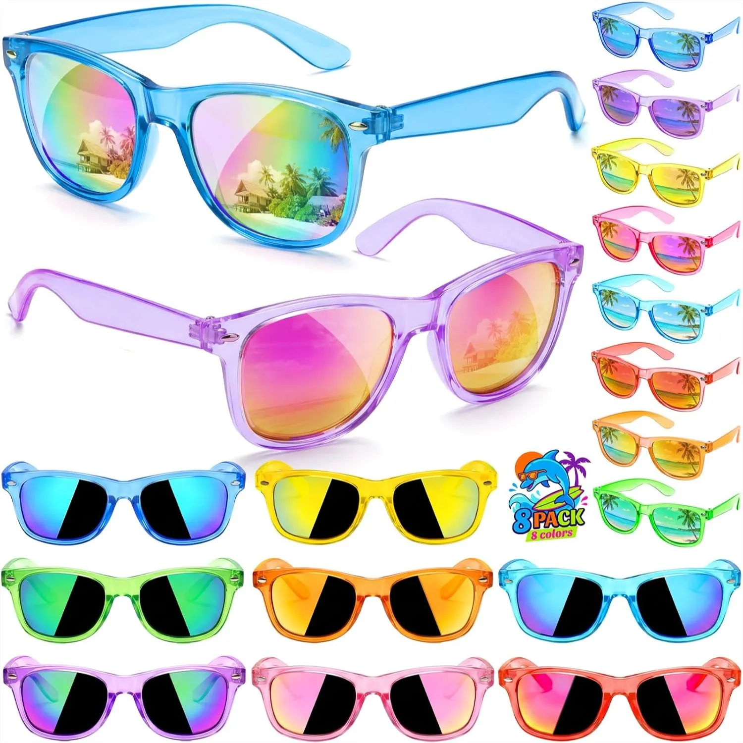 

Kids Sunglasses Bulk 8 Pack Party Favors For Boys Girls UV 400 Protection For Ages 3-8 Goodie Bags