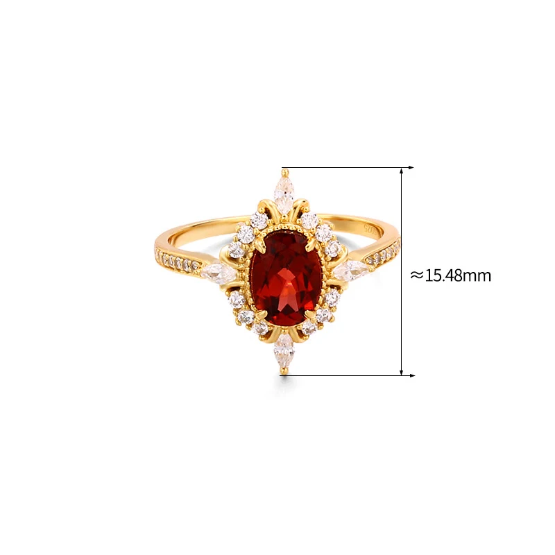 LAMOON Vintage Gemstone Ring Natural Garnet Rings For Women 925 Sterling Silver K Gold Plated Crystal Wedding Engagement RI182