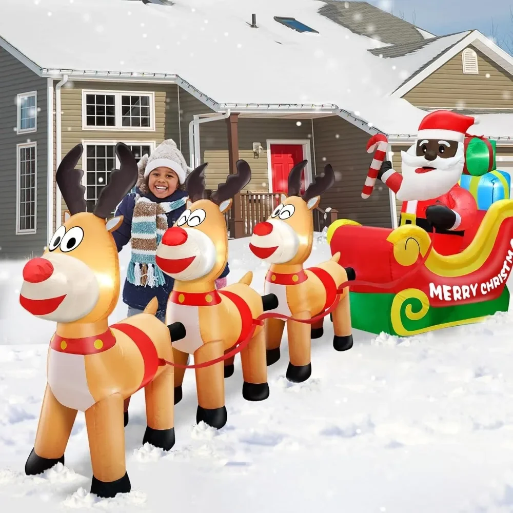 

Santa Claus Inflatable Toy 12 Feet Long, Outdoor Decoration Santa Claus with Three Reindeer&gift Box Inflatable Toy