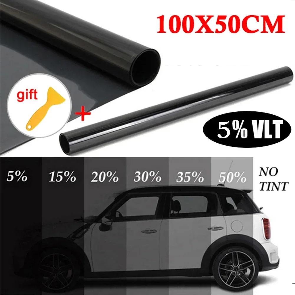 100x50cm Casement Sticker  TINT 5%VLT Black Film Foil Sticker Decal+Scraper For Car Casement, House Casement