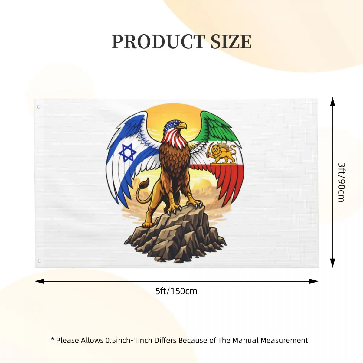 3x5 ft Griffin Persian Shirdal Iran Israel USA Flag Hanging Banner Fashion Graphic Flags For Festival Home Decoration