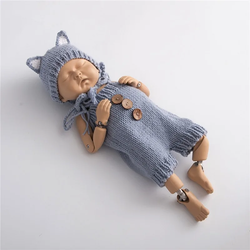 New Newborn Photography Clothi Grey Fox Baby Shooting Props Animal Made Photography Costumes Fox Shaped Knitted Photography Set