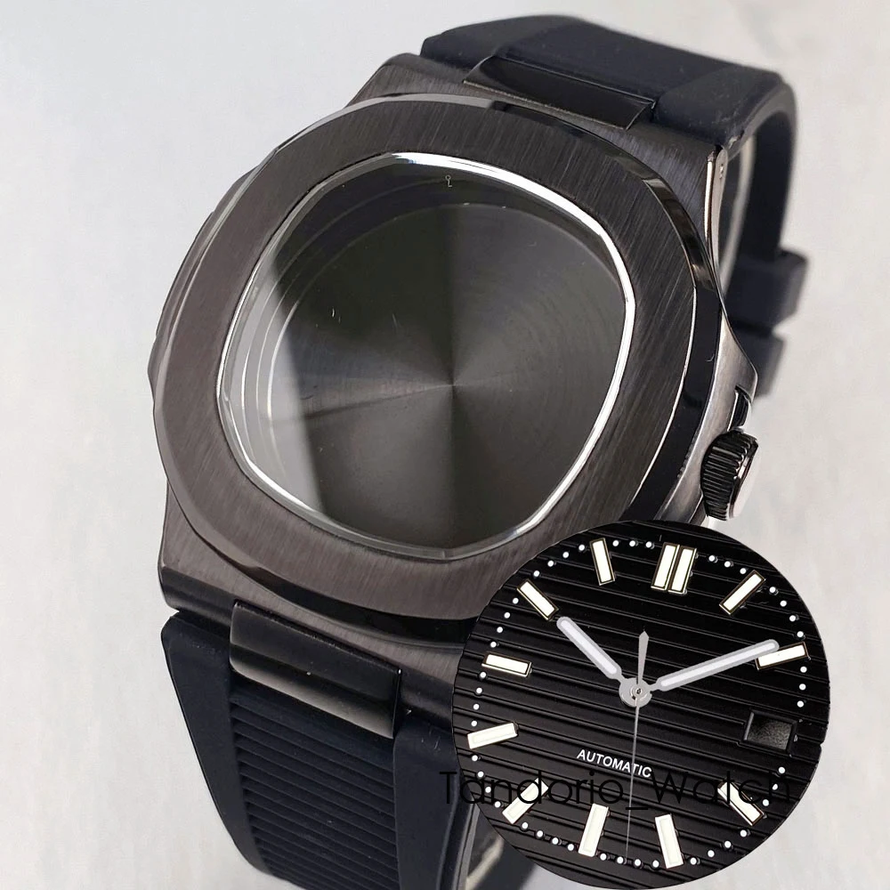 

40 мм черный квадратный корпус для часов с PVD-покрытием подходит для NH35A NH36 NH70 NH72 механизм 100 м водонепроницаемые дайверские часы зеленый светящийся циферблат