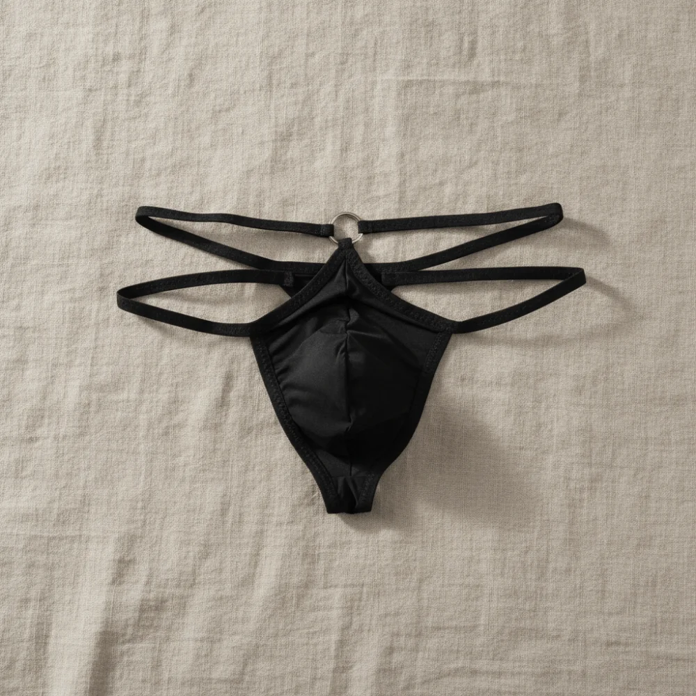 Simple Mesh Men's Thin Thong Transparent Hollow Out T-back Briefs Thin Strip Low Waist Triangle Panties Newlywed
