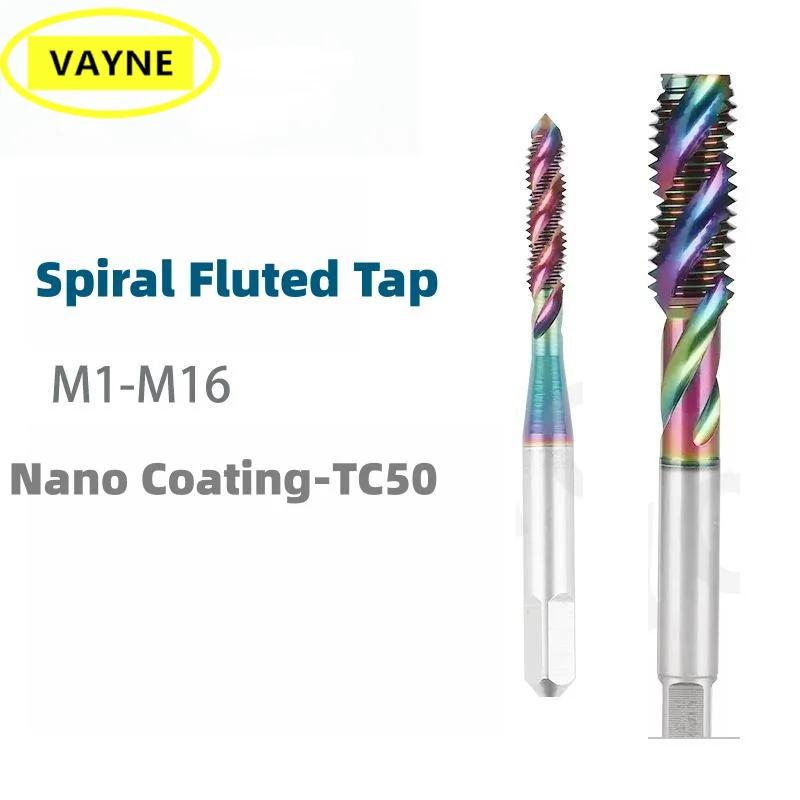 VAYNE HSSE American Spiral Fluted Tap TC-50 Coating UNC UNF2-56  6-32 8-32 10-24 5/16 3/8  7/16 1/2Machine Screw Fine Thread Tap