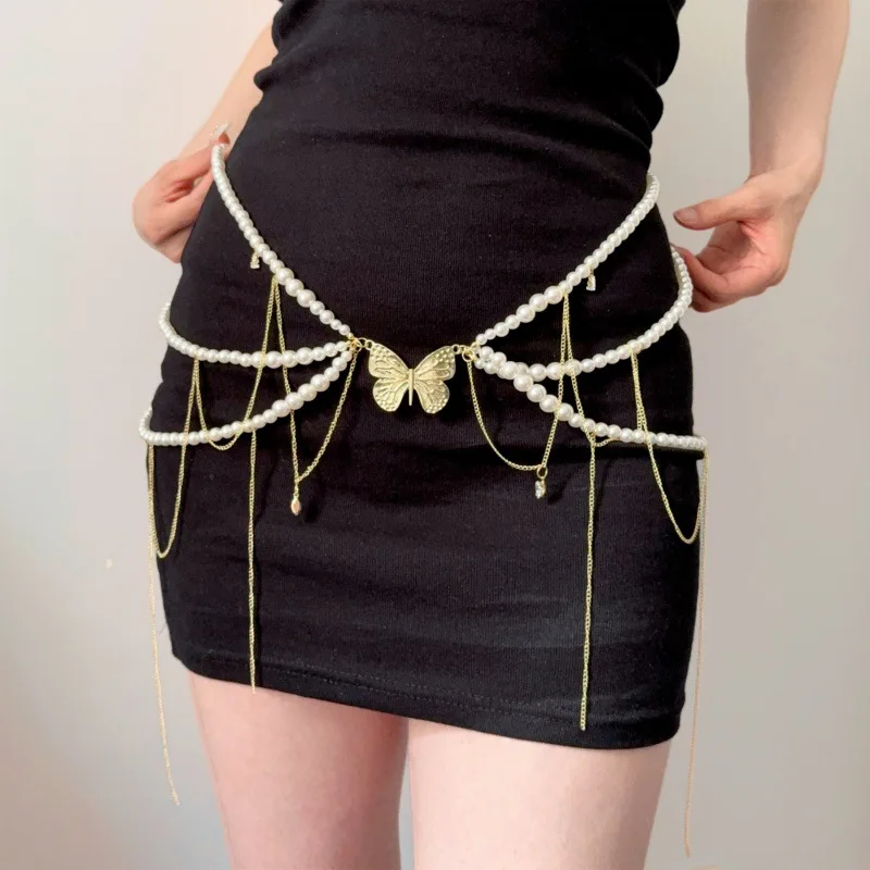 

Женский модный многослойный жемчужный пояс, поясная цепочка для ретро Y2K, дизайнерский ремень с персонажами, аксессуары для одежды, ремни для вечеринок