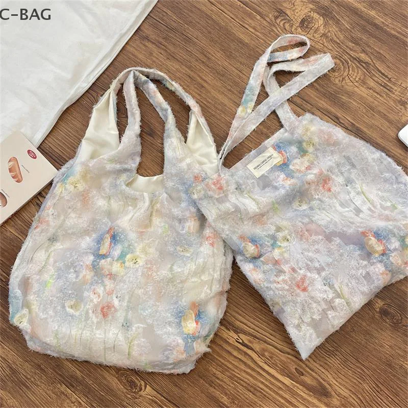 

Cute Lace Fairy Flower Handbag Tote Canvas Bag Large Capacity Travel Portable Sundries Storage Bag Girl Sweet Shoulder Bag Gifts