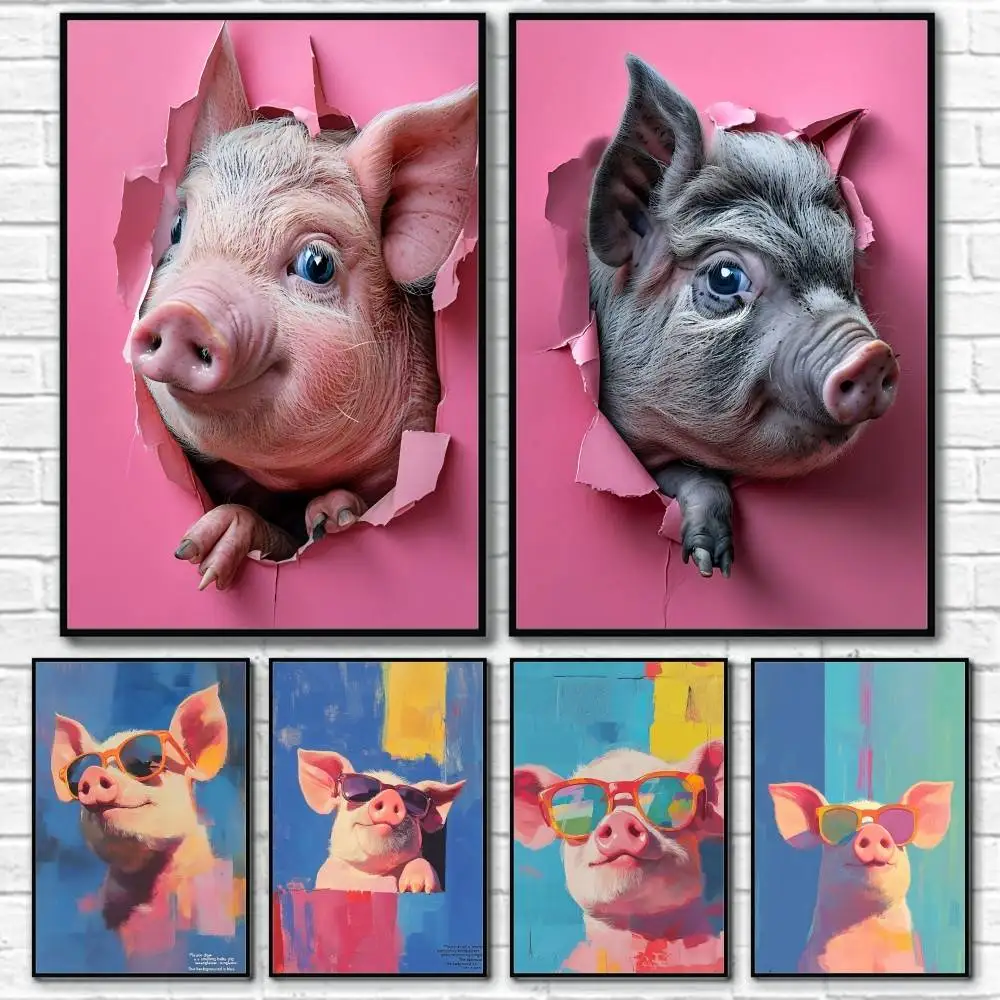

Funny Pig Friends Birthday Gift Poster Home Living Bed Room Bar Hallway Sticky Wall Art Printing Waterproof Aesthetic Decor