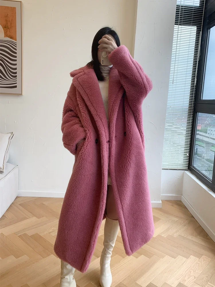 New Casual Teddy Bear Coat Women Mid-length Autumn Winter Fashion Thick Real Fur Teddy Fur Coat Loose Big Size Fur Jacket Winter