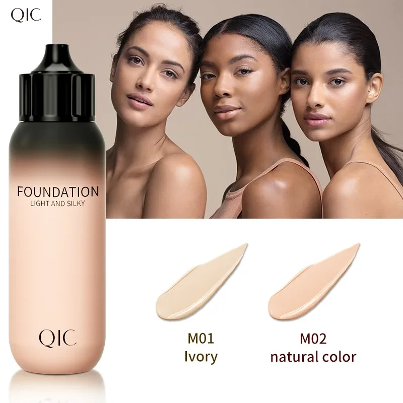 QIC ขวดนมขนาดเล็ก Liquid Foundation คอนซีลเลอร์ Moisturizing Clear กันน้ํา Natural Brightening แต่งหน้าสําหรับใบหน้า