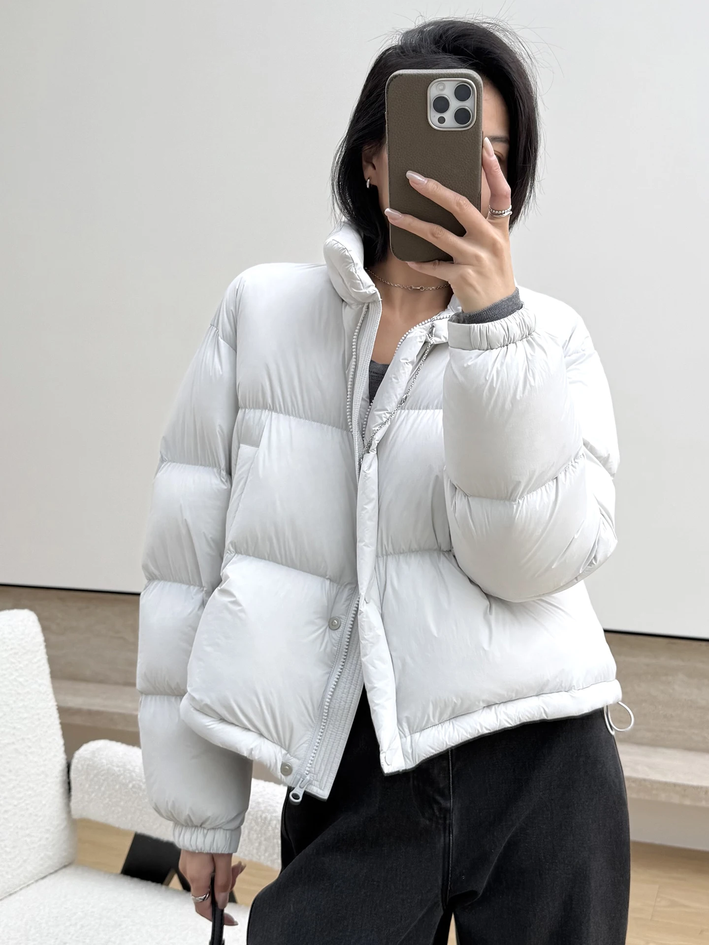 

Mandyelim Ultra-light Cloud-like 95 White Du down ort Stand Collar Bread Sle down Jaet Warm Thiened Long Sve Zipper