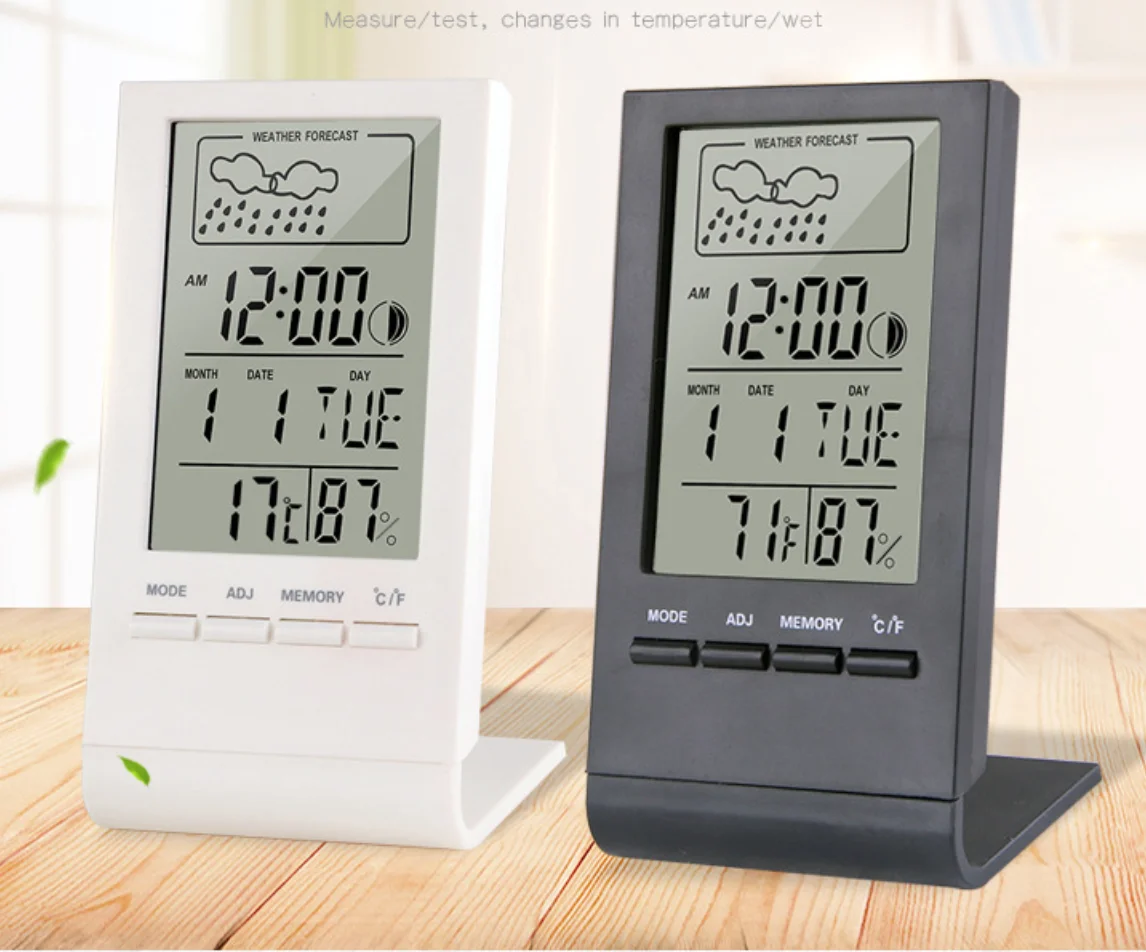 Digital Hygrometer Thermometer Indoor Temperature Monitor Greenhouse Thermometer LCD Clock Calendar Temperature Humidity Monitor