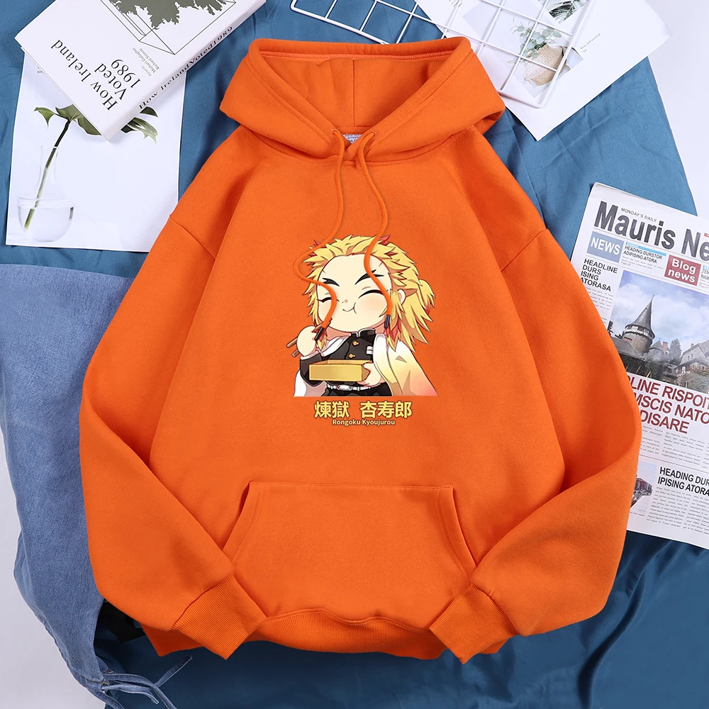 Demon Slayer Anime Very Happy Rengoku Kyoujurou Women Tops Harajuku Anime Streetwear Loose Fleece Hoody Warm Casual Women Hoodie