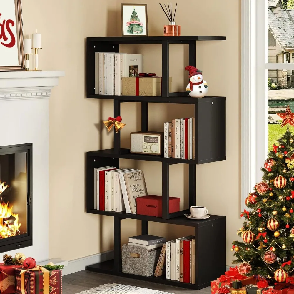 5-Tier Bookshelf, S-Shaped Z-Shelf Bookshelves and Bookcase, Modern Freestanding Multifunctional Decorative Storage Shelving