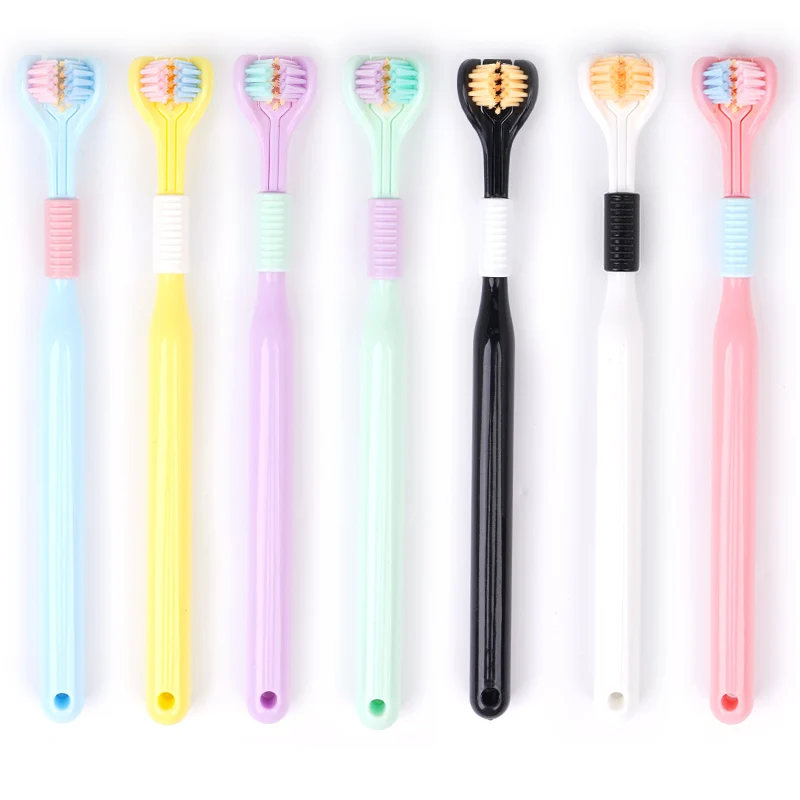 Three-Sided Toothbrush Soft Bristled Adult Child Toothbrush Tongue Scraper Deep Cleaning Household 3D Stereo Teeth Brush