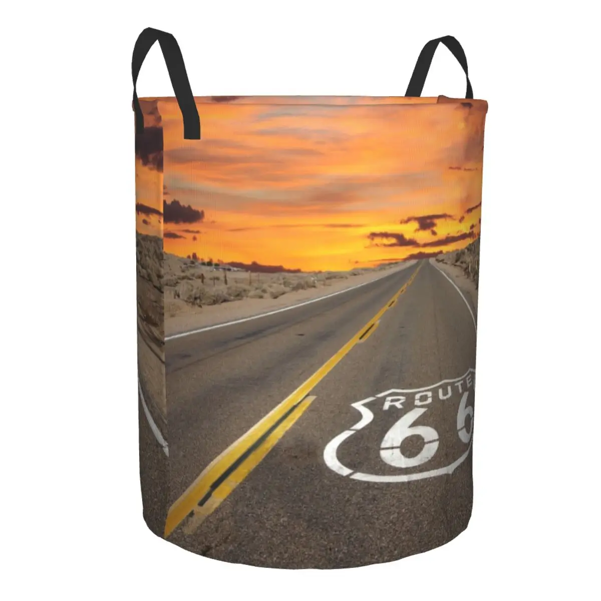 Custom Route 66 Laundry Basket Collapsible USA Highways Baby Hamper for Nursery Toys Organizer Storage Bins