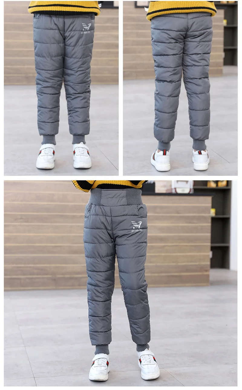 Winter Boys Thick Cotton Pants Fleece Padded Warm Trousers Kids Waterproof Ski Pants Elastic High Waisted Baby Girls Pant 2-12 Y