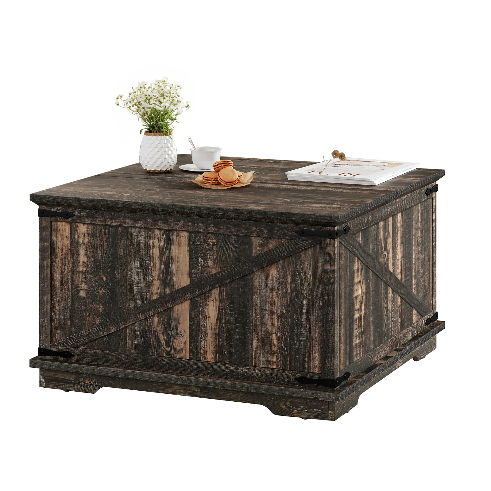 طاولة قهوة Cafe TablesLift مع تصميم مزرعة مربعة للتخزين لغرفة المعيشة #5