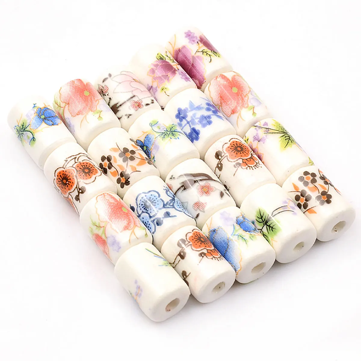 0.8x1.2cm 20 sztuk losowy kolor Mix drukowanie kwiatowy wzór koraliki porcelanowe Cylinder ceramiczny wisiorek DIY tworzenia biżuterii — zdjęcie 4