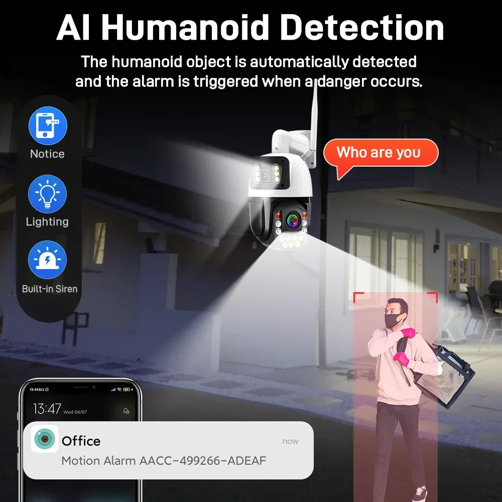 8MP Dual Screen Dual Lens Wifi Surveillance Camera 50X Zoom Auto Tracking Color Night Vision Outdoor PTZ Security Camera Icsee