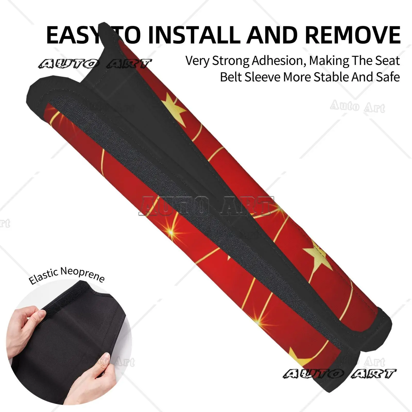2-piece Set of Red Background Star Pattern Car Seat Belt Covers Shoulder Protection Comfortable Anti Pinch Neck Car Accessories