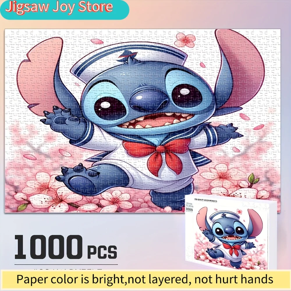 Rompecabezas de Stitch de Disney |   Punto Marinero con Diseño de Sakura, Madera Reciclada, Piezas Gruesas y Duraderas, Sin Bordes Afilados, Desafío para Adultos