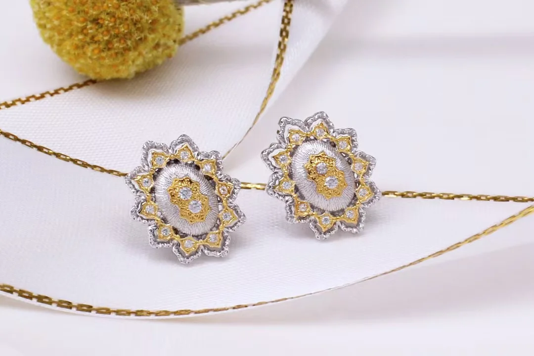 

Hancrafted Bucci стиль 925, серебряные серьги-гвоздики со снежинками, двухцветные серьги-гвоздики Segrinato, висячие серьги Huggie для женщин, из тюля, ювелирные изделия