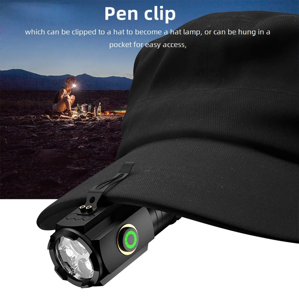 Super bright mini Outdoor led Flashlight USB C Rechargeable Lampwith Magnet Camping Multifunction Portable Lighting Lights X23