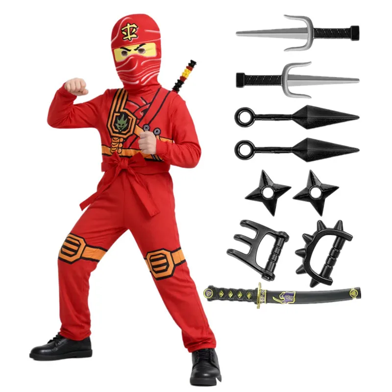 Kids Ninja Phantom Costume Japanese Samurai Masked Hero Halloween Performance Outfit Includes Toy Accessories