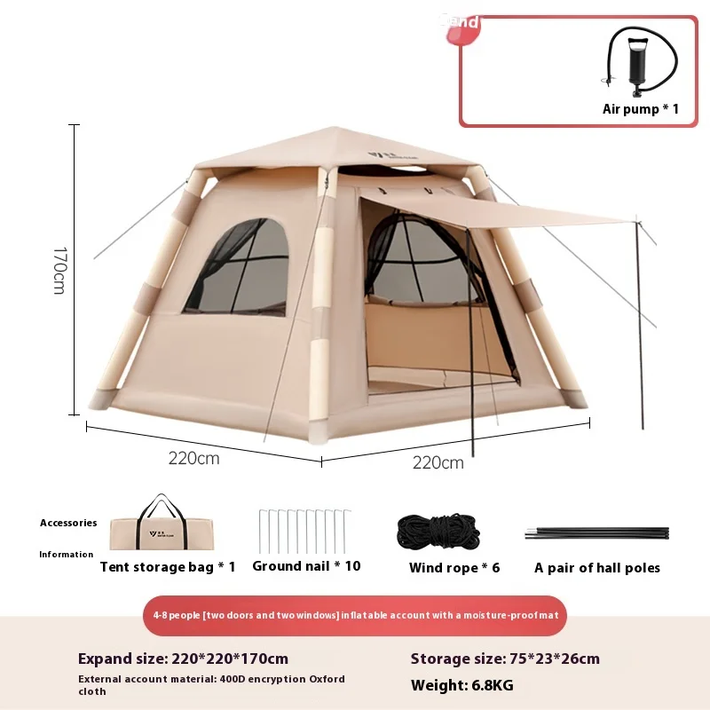 Lohascamping Grote Camping Lucht Tent voor 4-5 Personen Lucht Schuilplaats Koepeltent Familie Wandelen Opblaasbare One-Touch Tent Buitentent