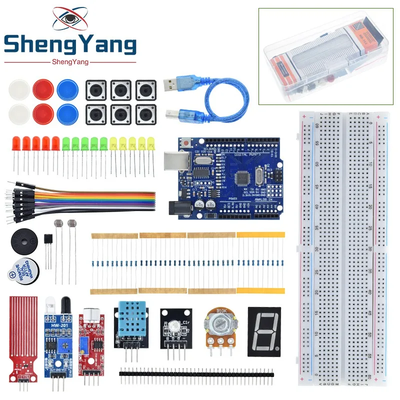 Starter Kit for Arduino Uno R3 Breadboard Basic simple learning kit, sound/water level/humidity/distance detection, LED control