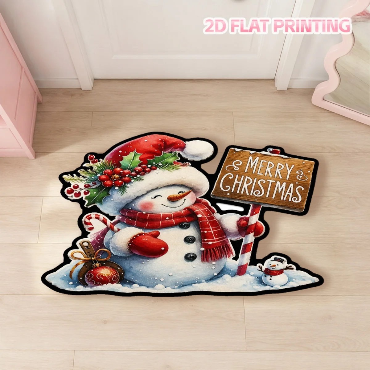 Christmas Snowman Figurine Rug Merry Xmas Home Styling Floor Mat Cute Art Carpet For Entryway Decor
