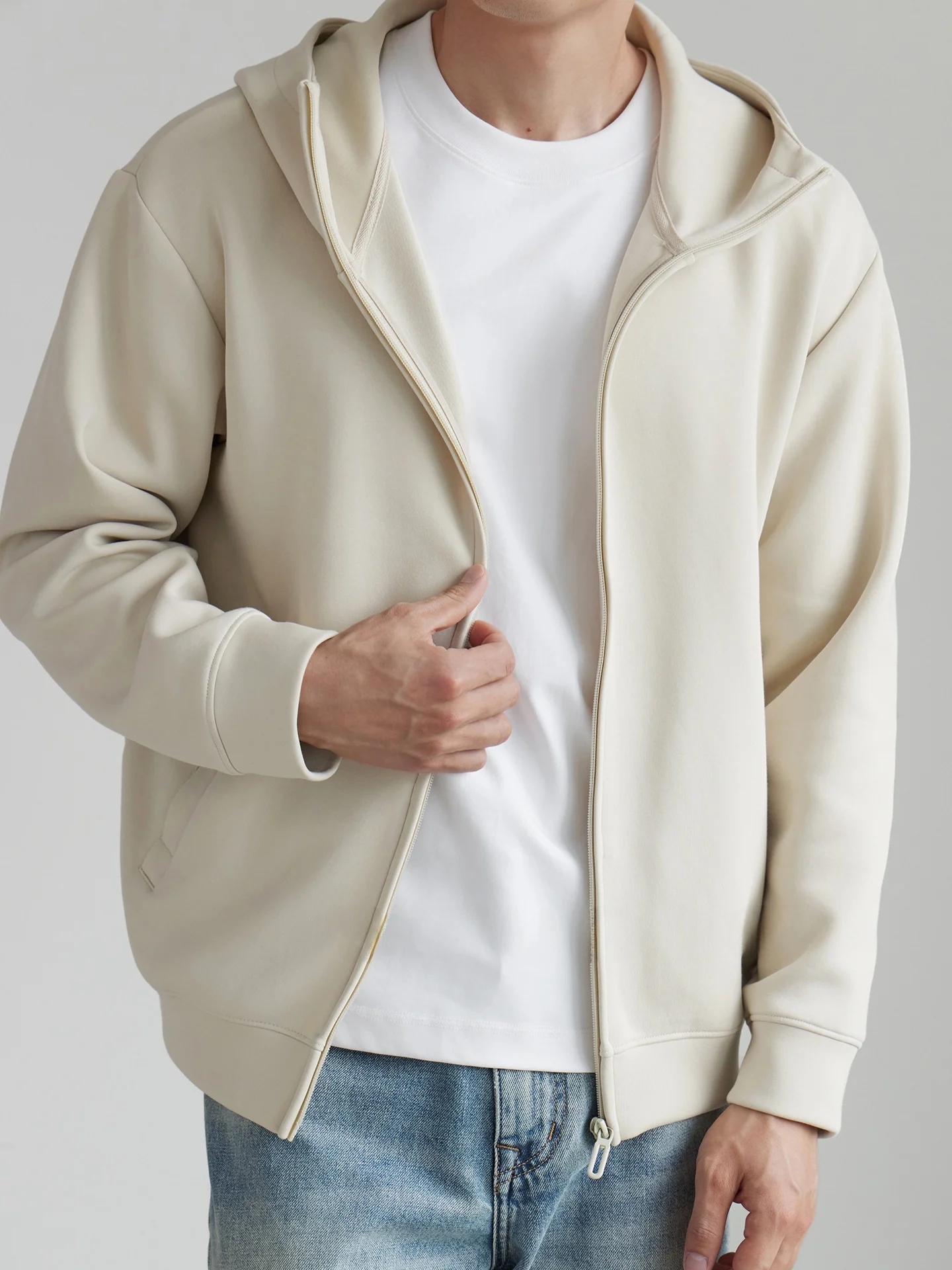 Heavyweight Liquid Cotton Hooded Open Cardigan Sweatshirt Men's Casual Commute 3D Shape Zipper Jacket Autumn Fashion Urban Style