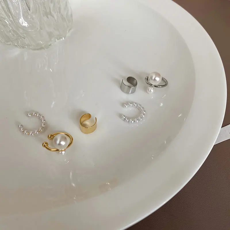 3Pcs/Sets C-shaped Pearl Ear Cuff Gold Color Simple Geometry Non-Piercing Fake Cartilage Clip Earrings For Women Fashion Jewelry