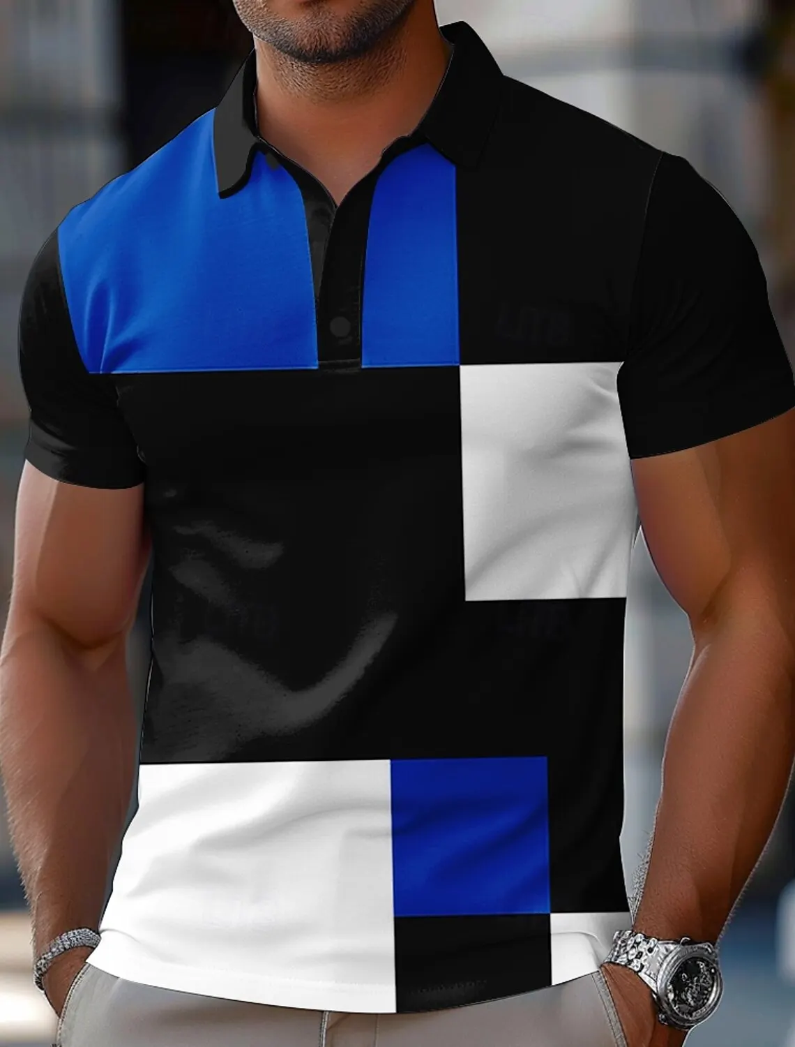 Herren-Poloshirts mit Farbblock-Motiv, kurzärmelig, Hemden mit Kragen, lässig, Schule, Outdoor, Sport, Alltagskleidung, 3D-Druck, Gelb, Rot, Blau