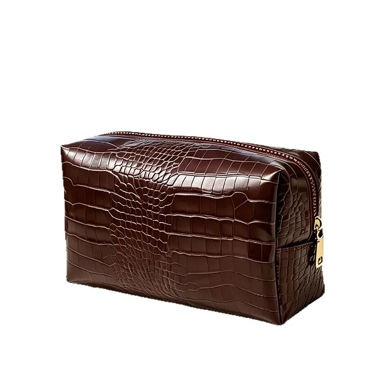Waterproof Crocodile Texture PU Makeup Bag Large Capacity Premium Leather Cosmetic Storage Gift Pouch