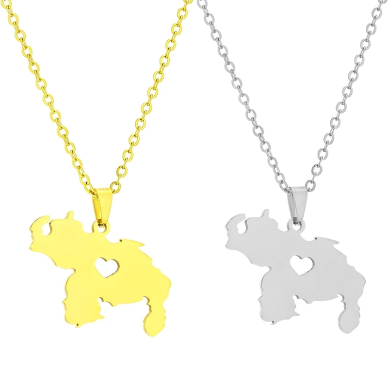 

Vintage Venezuela Map Pendant Necklace Country Outline Charm Necklace