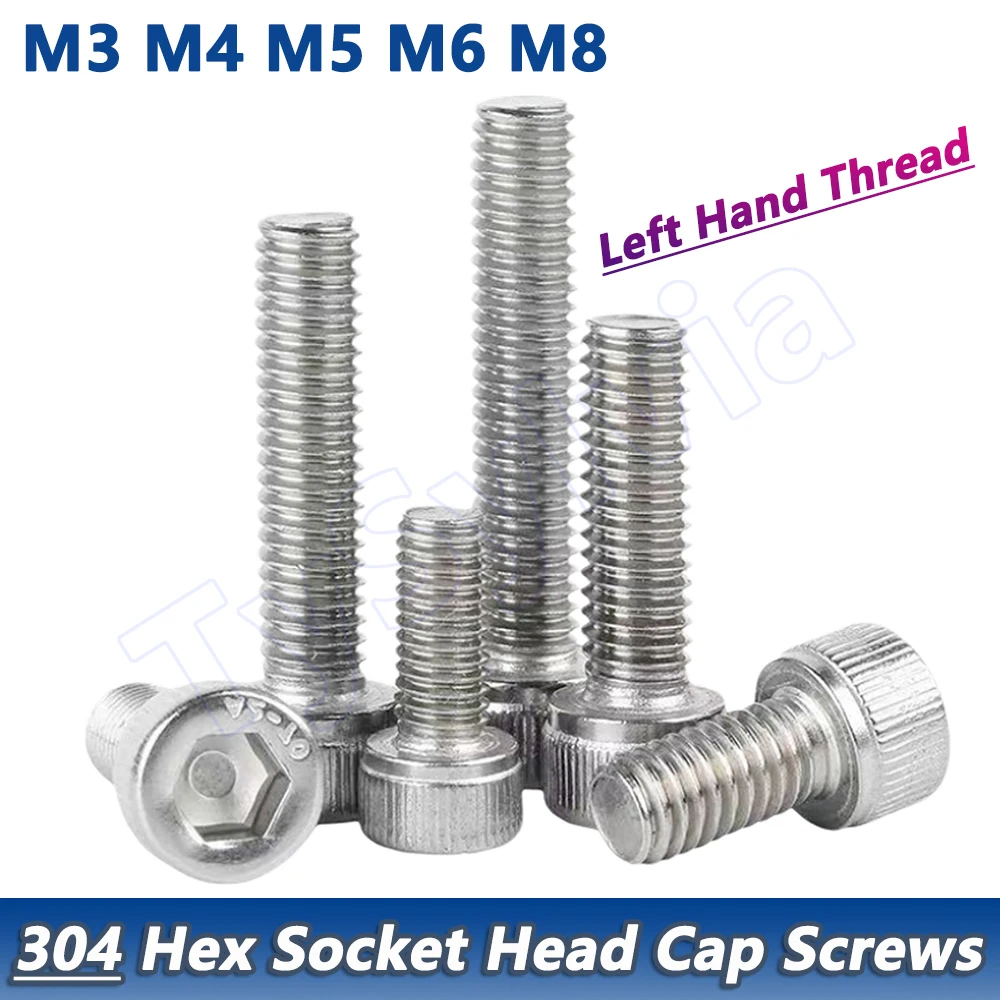 

M3 M4 M5 M6 M8 304 A2 Stainless Steel Left Hand Thread Hex Socket Head Cap Screws DIN912 Reverse Thread Allen Bolts