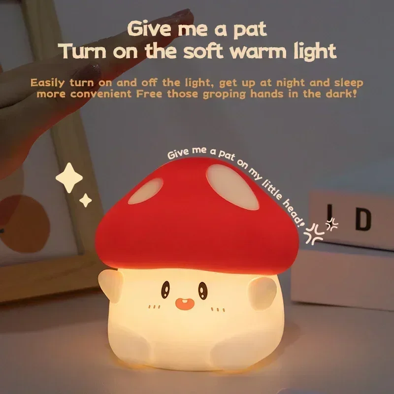 Silicone LED Night Light Cartoon Mushroom Night Lamp USB Rechargeable Touch Sensor Timing Room Decor Nightlight for Gifts