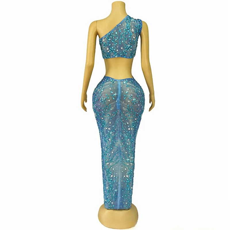 Niche Pauw Blauw Temperament Jurk Sexy Cocktail Party Avondjurk Studio Tentoonstellingshal Model Catwalk Prestatiekleding